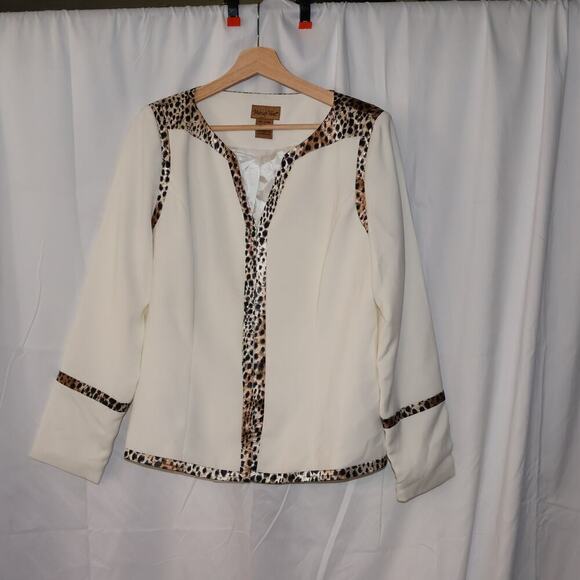 Midnight Velvet Size 12 White Jacket Animal Trip Polyester Hook Eye Lined - Picture 3 of 14